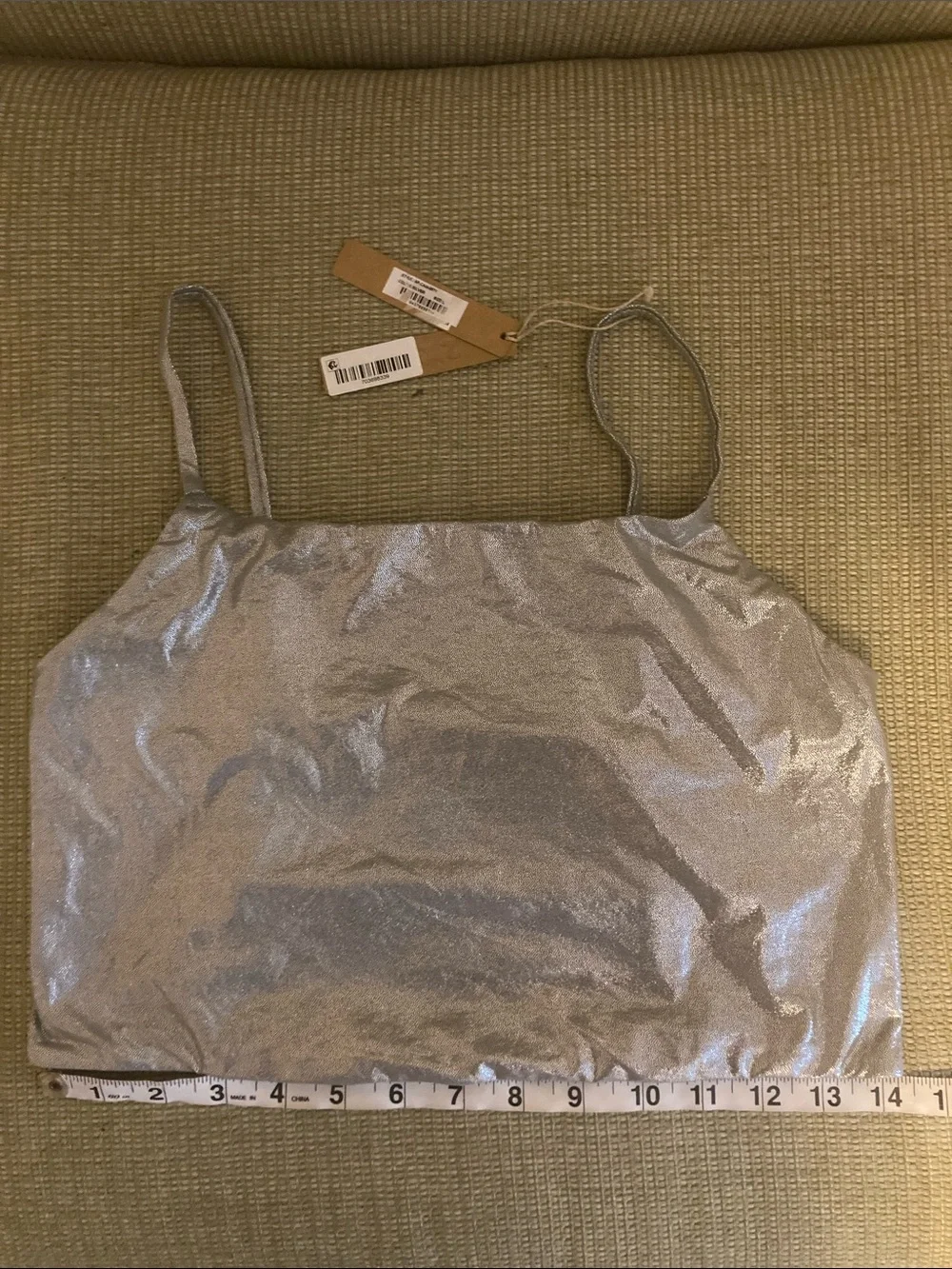 SKIMS metallic silver bikini top, L nwt